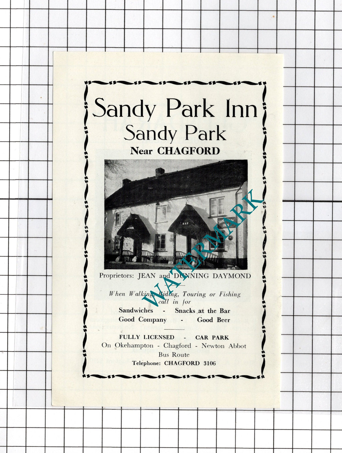 Sandy Park Inn Chagford Devon  Daymond / Glendarah Guest House -c.1940s Advert