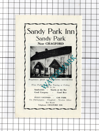 Sandy Park Inn Chagford Devon  Daymond / Glendarah Guest House -c.1940s Advert
