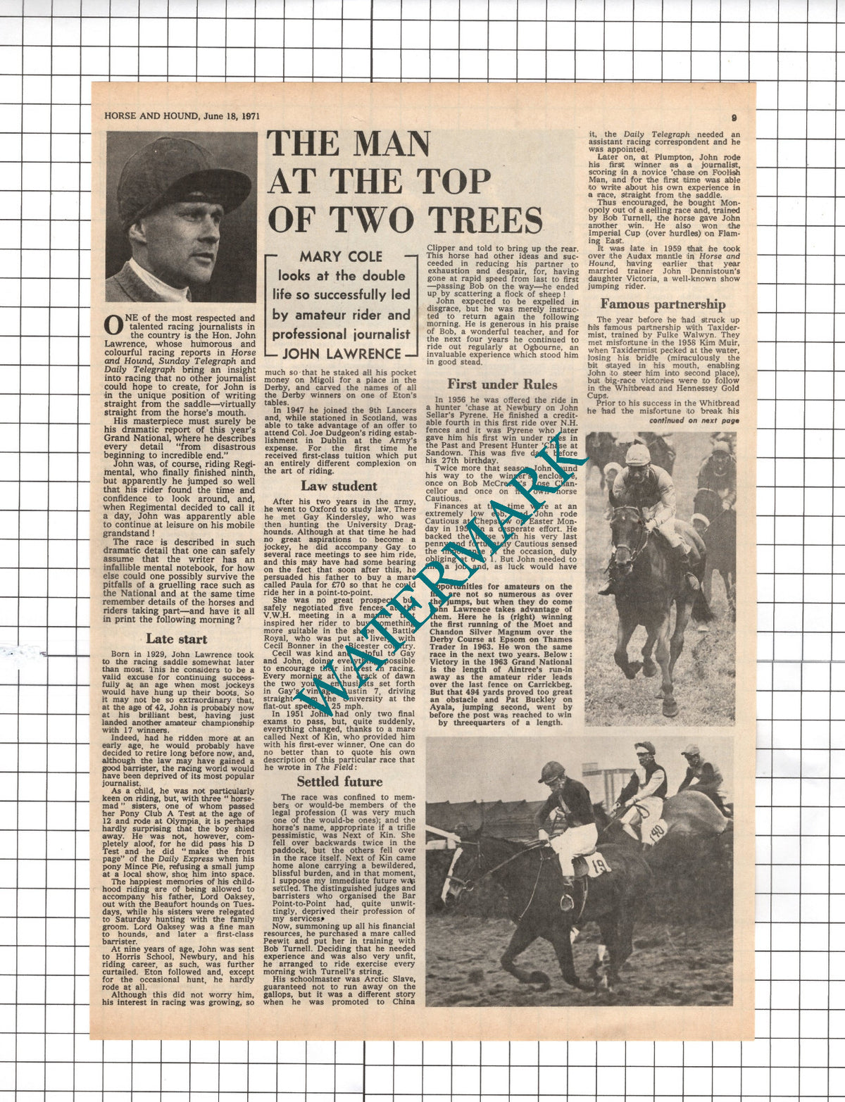 Hon John Lawrence Horse Racing Journalist - 1971 Article