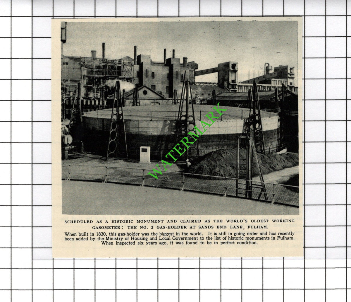 Sands End Lane Fulham Gasometer  -  1954 Cutting