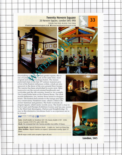 Twenty Nevern Square London / The Mayflower Hotel Earls Court - 2011 Advert