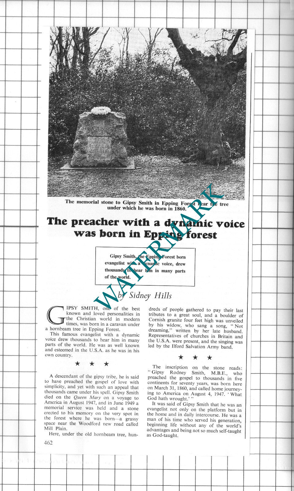 Gipsy Smith Rodney Smith Epping Forest Essex Memorial Stone  - 1967 Clipping