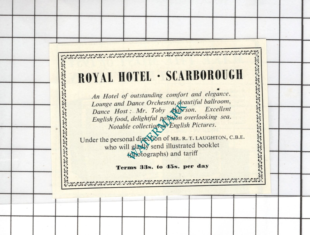 Royal Hotel Scarborough Yorkshire Toby Alderson Laughton - 1954 SMALL Advert