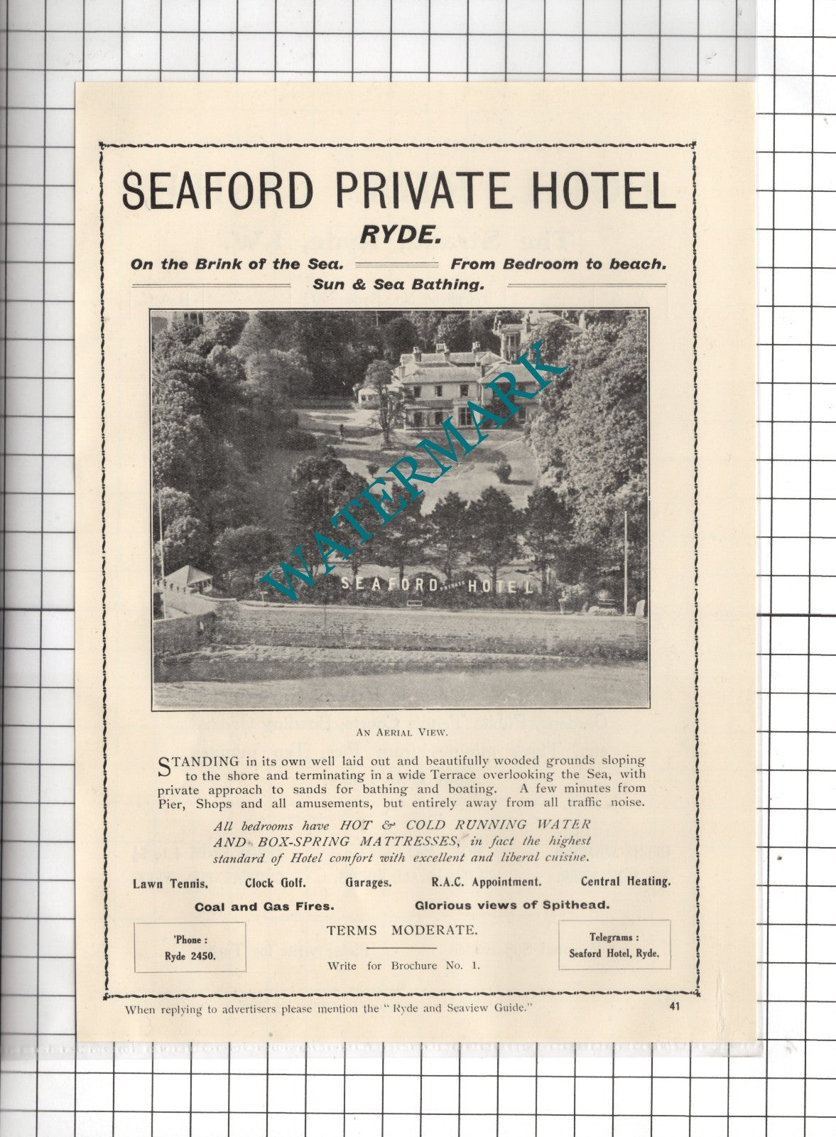 Seaford Hotel Ryde Isle Of Wight / Hotel Ryde Castle Ryde  - 1938 Advert