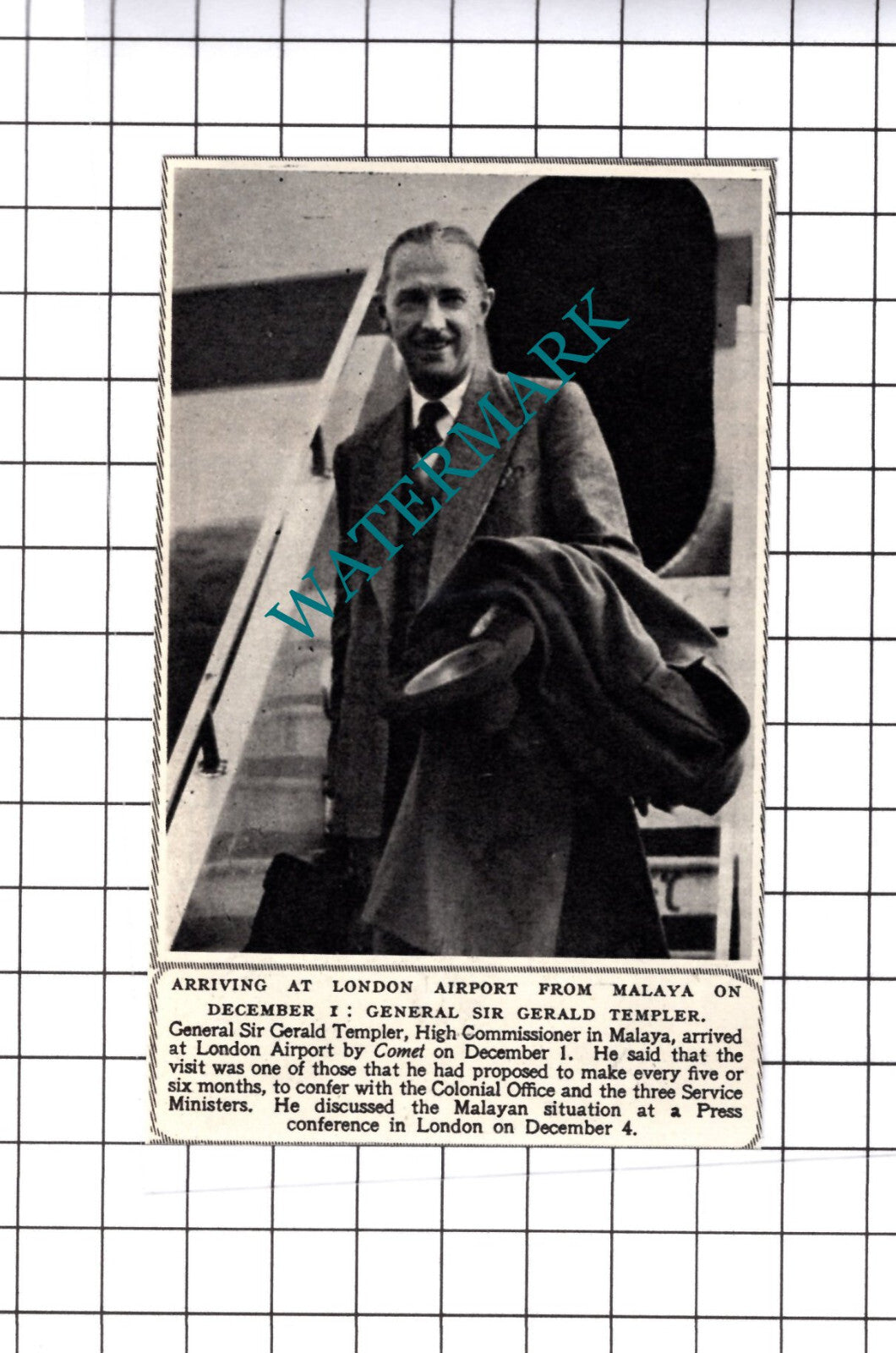 General Sir Gerald Templer Malaya - 1952 Small Cutting