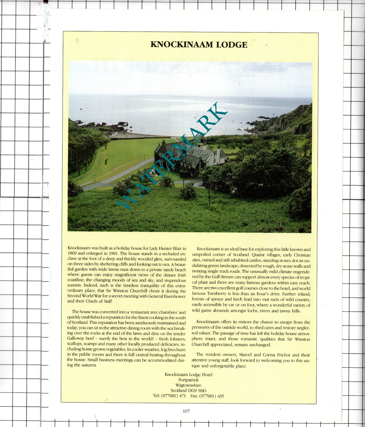 Knockinaam Lodge Hotel Portpatrick Wigtownshire Scotland Frichot  - 1991 Advert