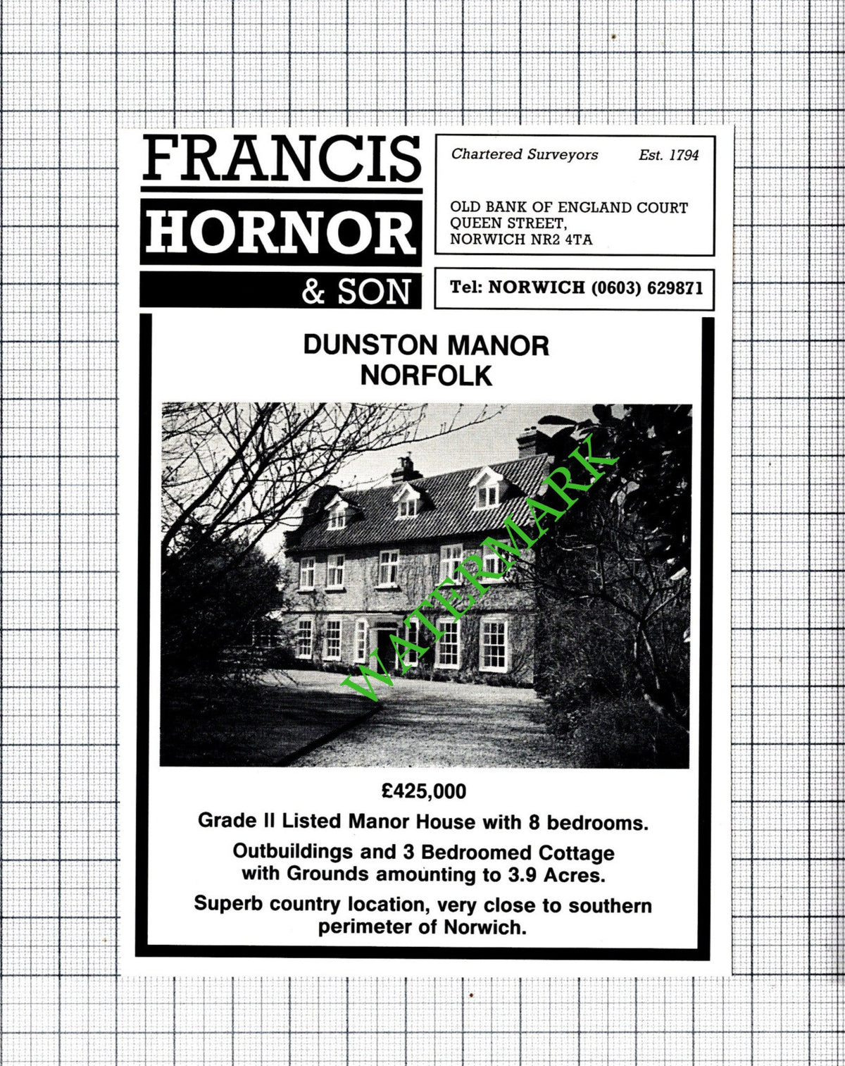 Dunston Manor Norfolk House Sale Advert - 1991 Cutting