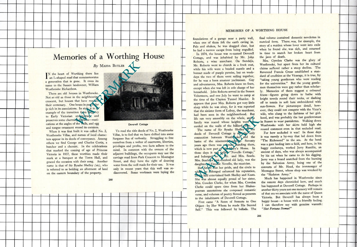 Deverell Cottage Worthing Sussex Westbrooke Villas - c.1960's Two-Part Cutting