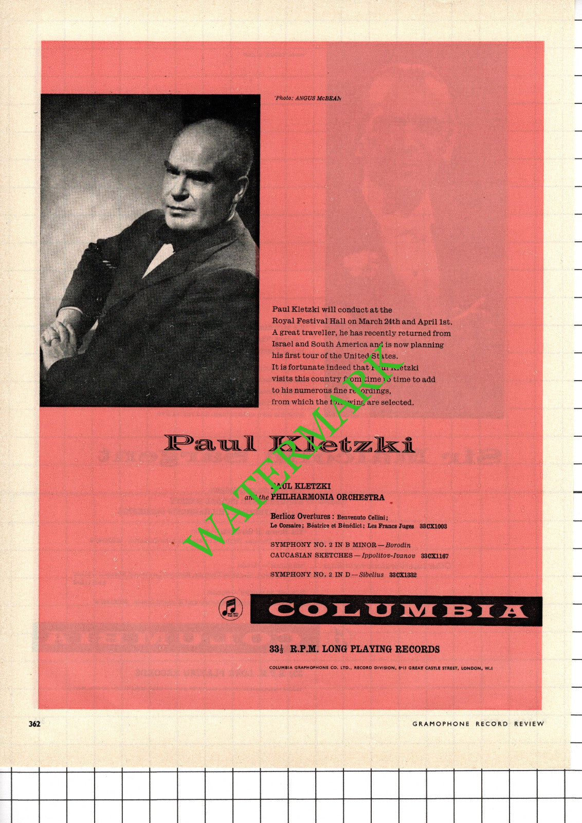 Paul Kletzki Columbia / Sir Malcolm Sargent Advert - 1957 Cutting