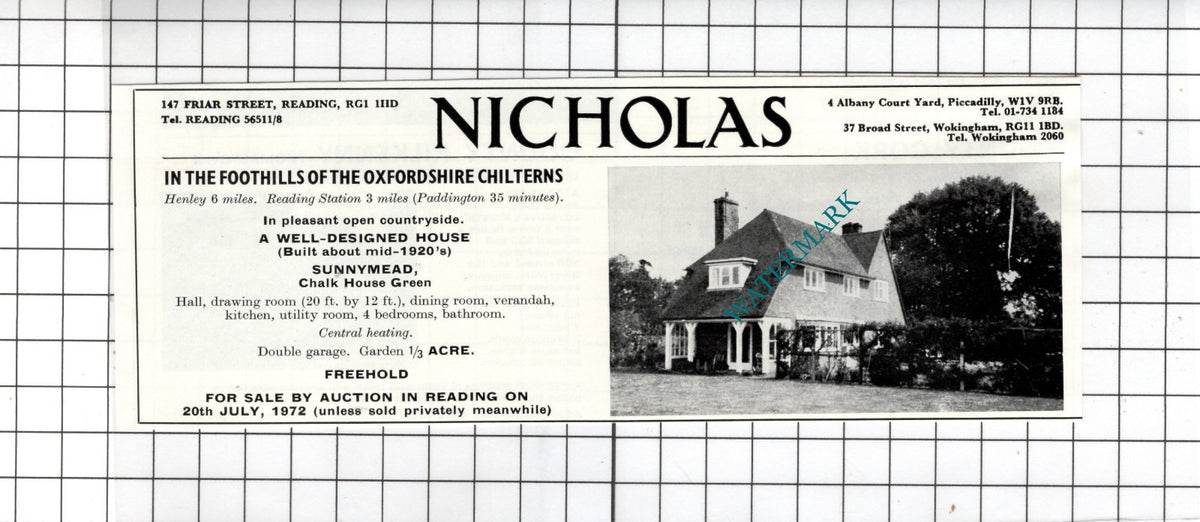 Sunnymead Chalk House Green Oxfordshire House Sale Advert - 1972