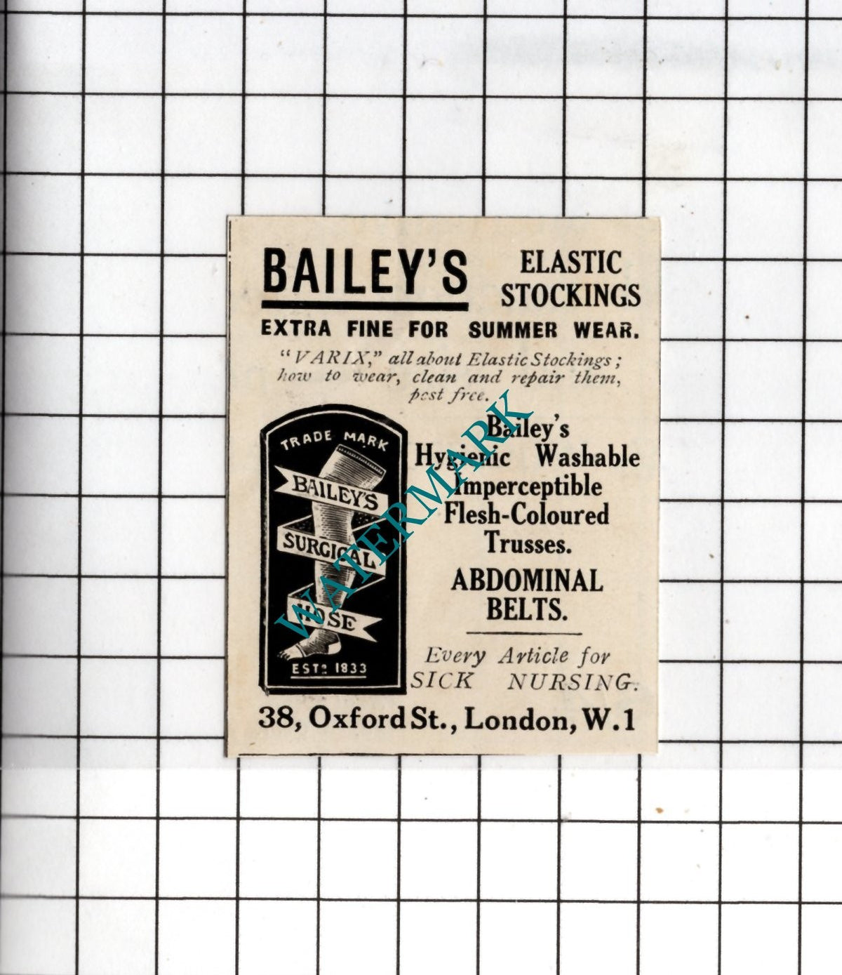 Bailey's Surgical Hose Elastic Stockings WW1 - 1918 SMALL Advert