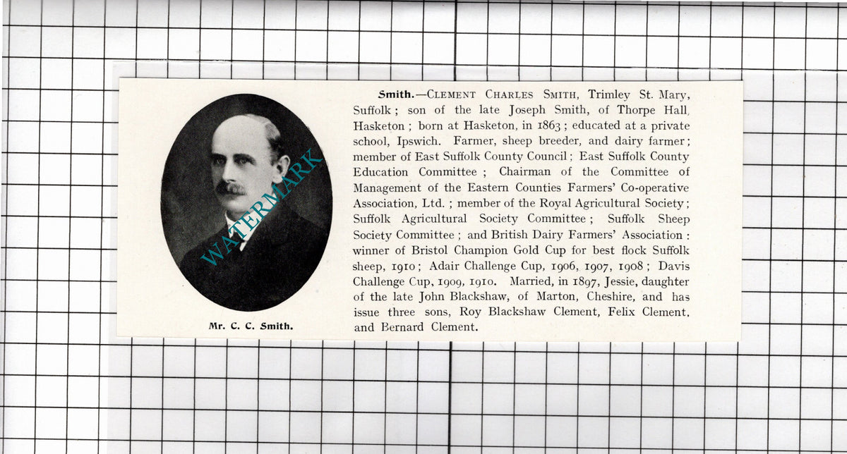 Clement Charles Smith Trimley St Mary / William Simpson Norwich - 1911 Clipping