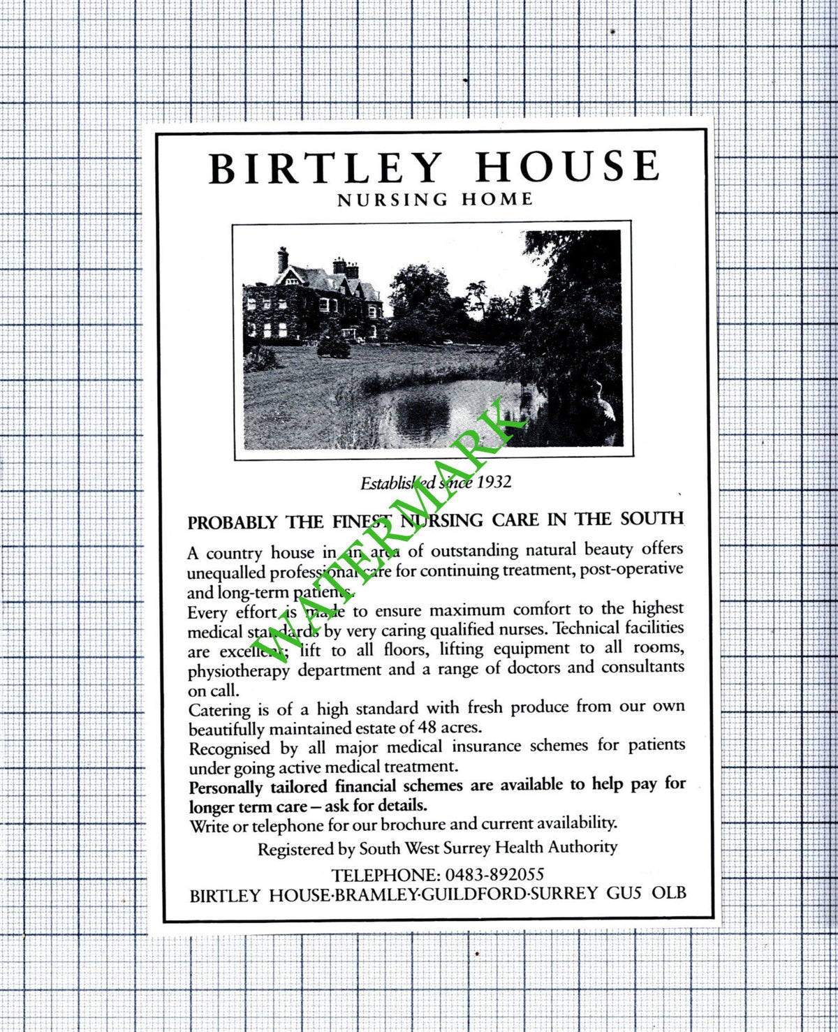 Birtley House Bramley Guildford Surrey Nursing Home Advert  - 1991 Cutting