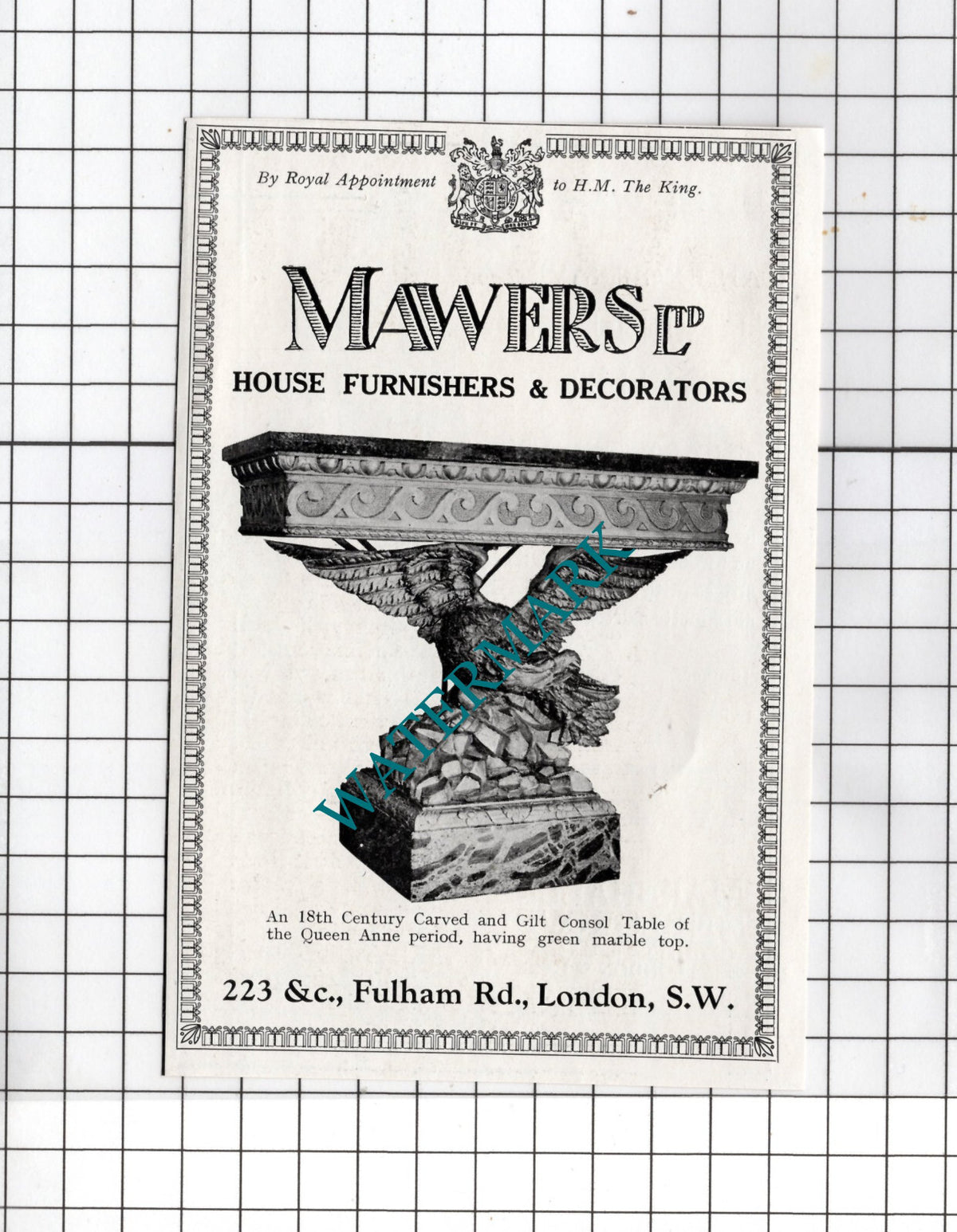 Mawers Ltd London Furnishers / Marshall & Snelgrove London  - 1927 Small Advert