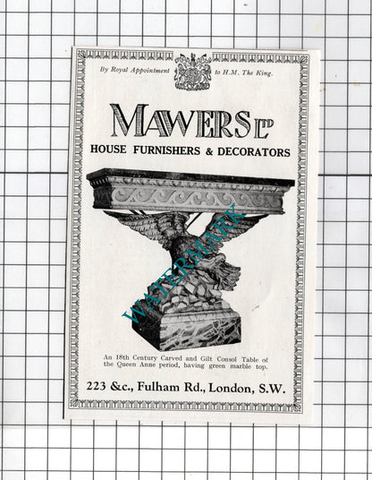 Mawers Ltd London Furnishers / Marshall & Snelgrove London  - 1927 Small Advert
