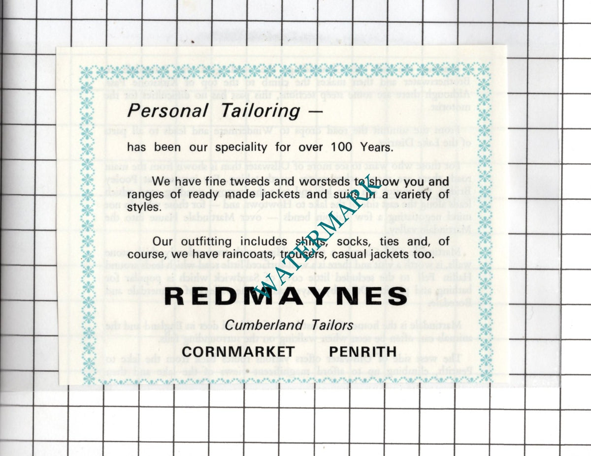 Redmaynes Tailors Cornmarket Penrith Cumbria   - c.1975 SMALL Advert