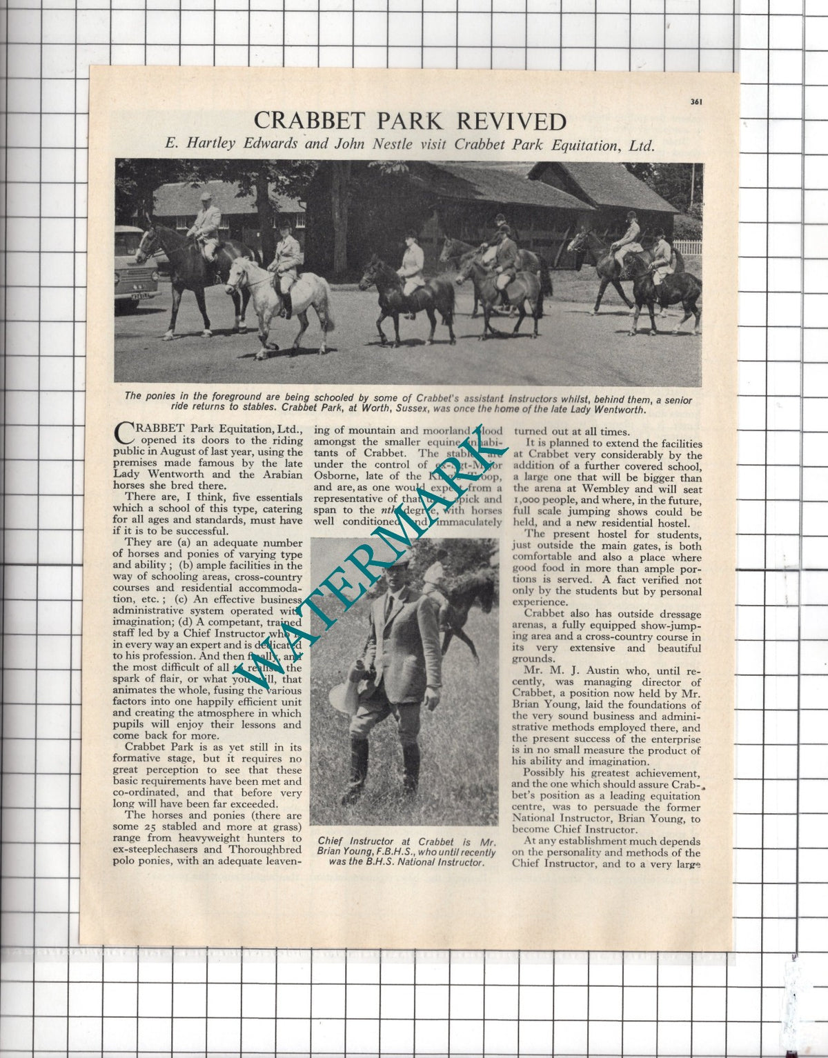 Crabbet Park Equitation Ltd Worth Sussex Mr Brian Young - 1966 Article