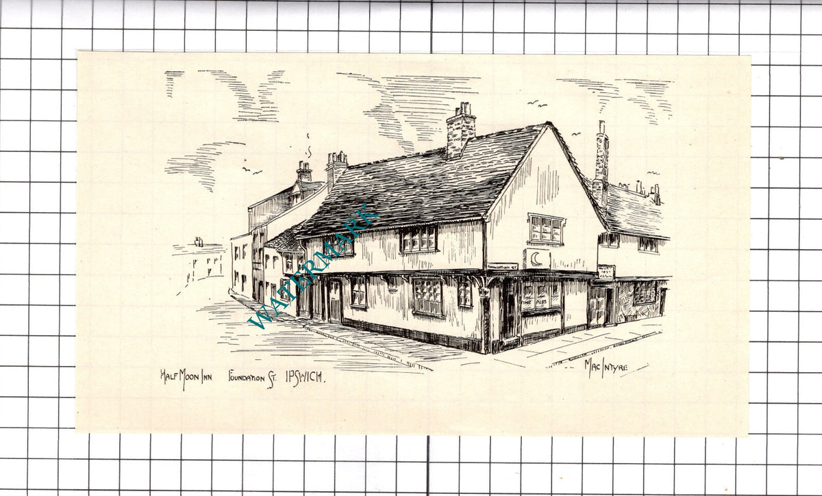 Half Moon Inn Ipswich Suffolk   - 1940's Book Print