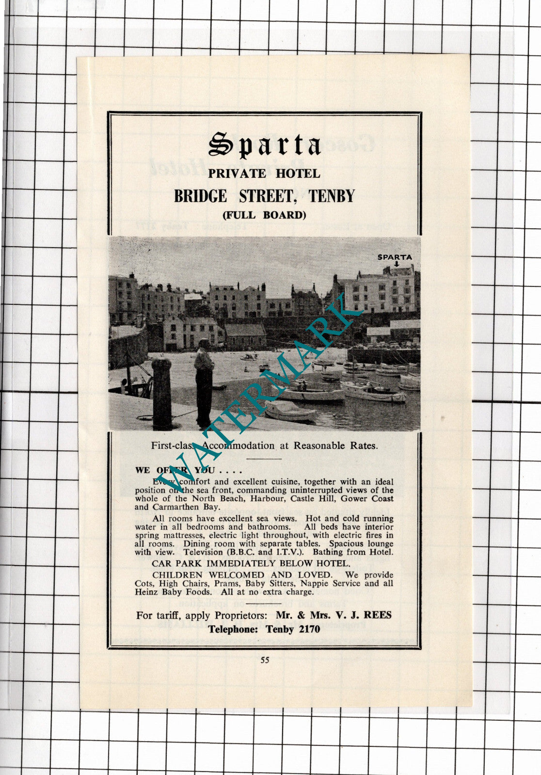 Goscar Rock Hotel Tenby Williams / Sparta Hotel Tenby Wales Rees  - 1962 ADVERT
