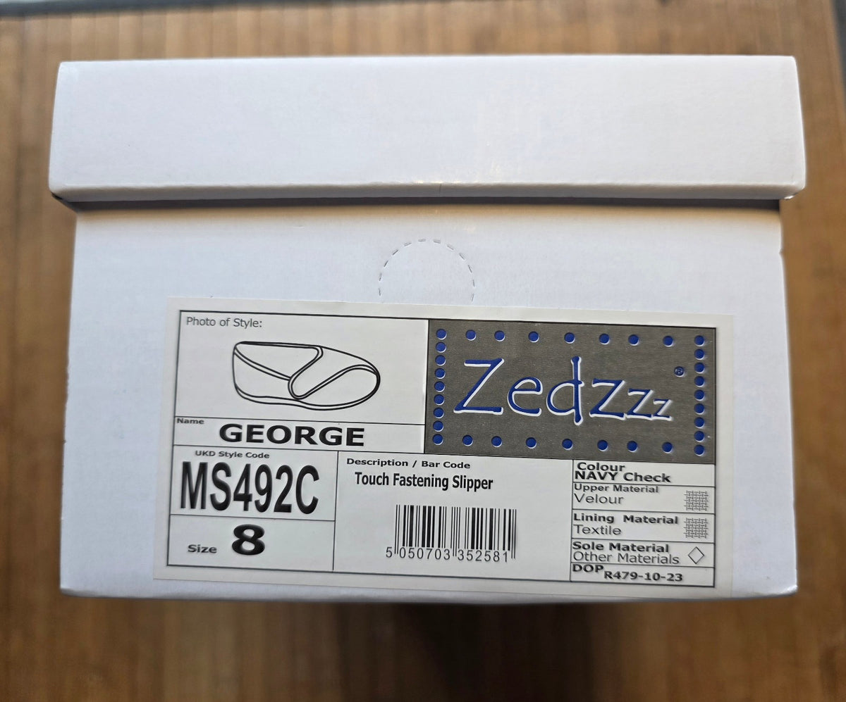 Zedzzz Slippers  George Men's Navy Blue Check UK Size 8   BNIB