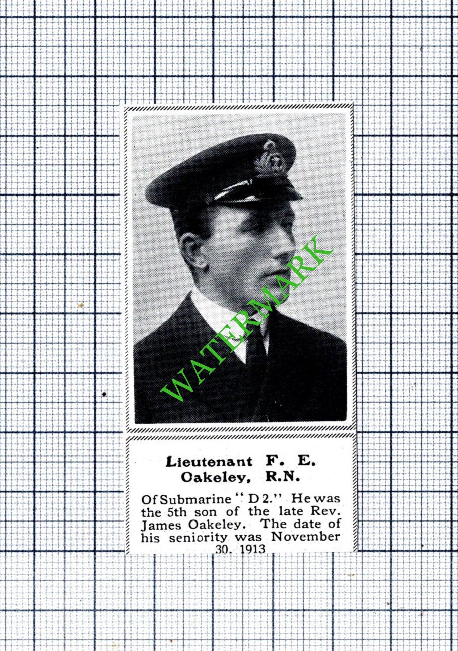 Lt F E Oakeley Royal Navy Submarine D2 Rev James Oakeley WW1 -1915 SMALL Cutting