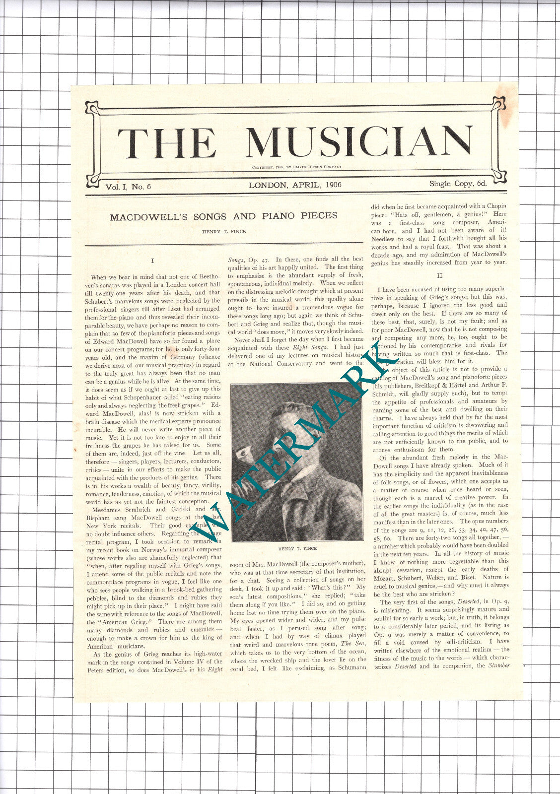Edward MacDowell Henry T Finck  - 1906 Article