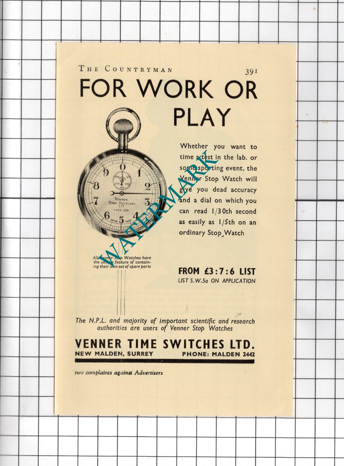 Salvation Army Evangeline Booth   / Venner Time Switches Ltd Malden  1938 Advert