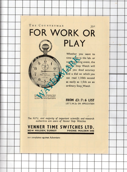 Salvation Army Evangeline Booth   / Venner Time Switches Ltd Malden  1938 Advert