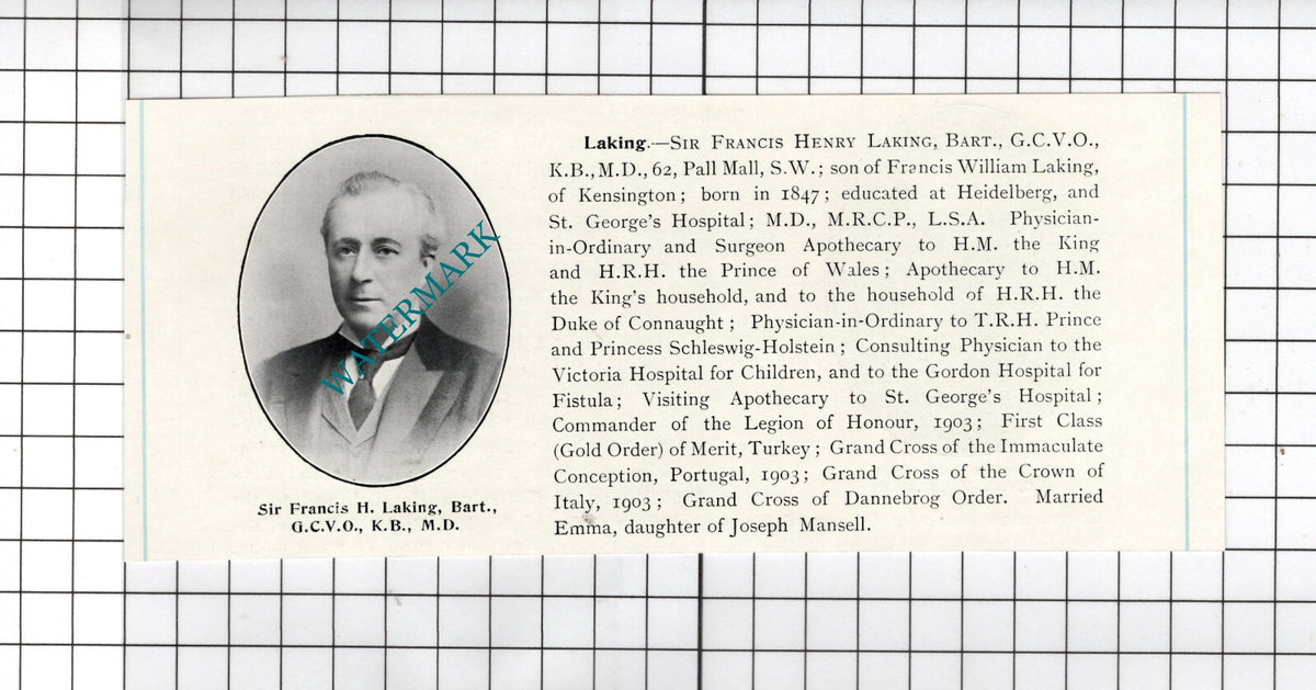 Sir Francis Henry Laking Physician- c.1910 Cutting