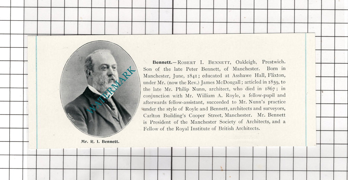 Robert I Bennett Oakleigh Prestwich Manchester  - c.1900 Cutting