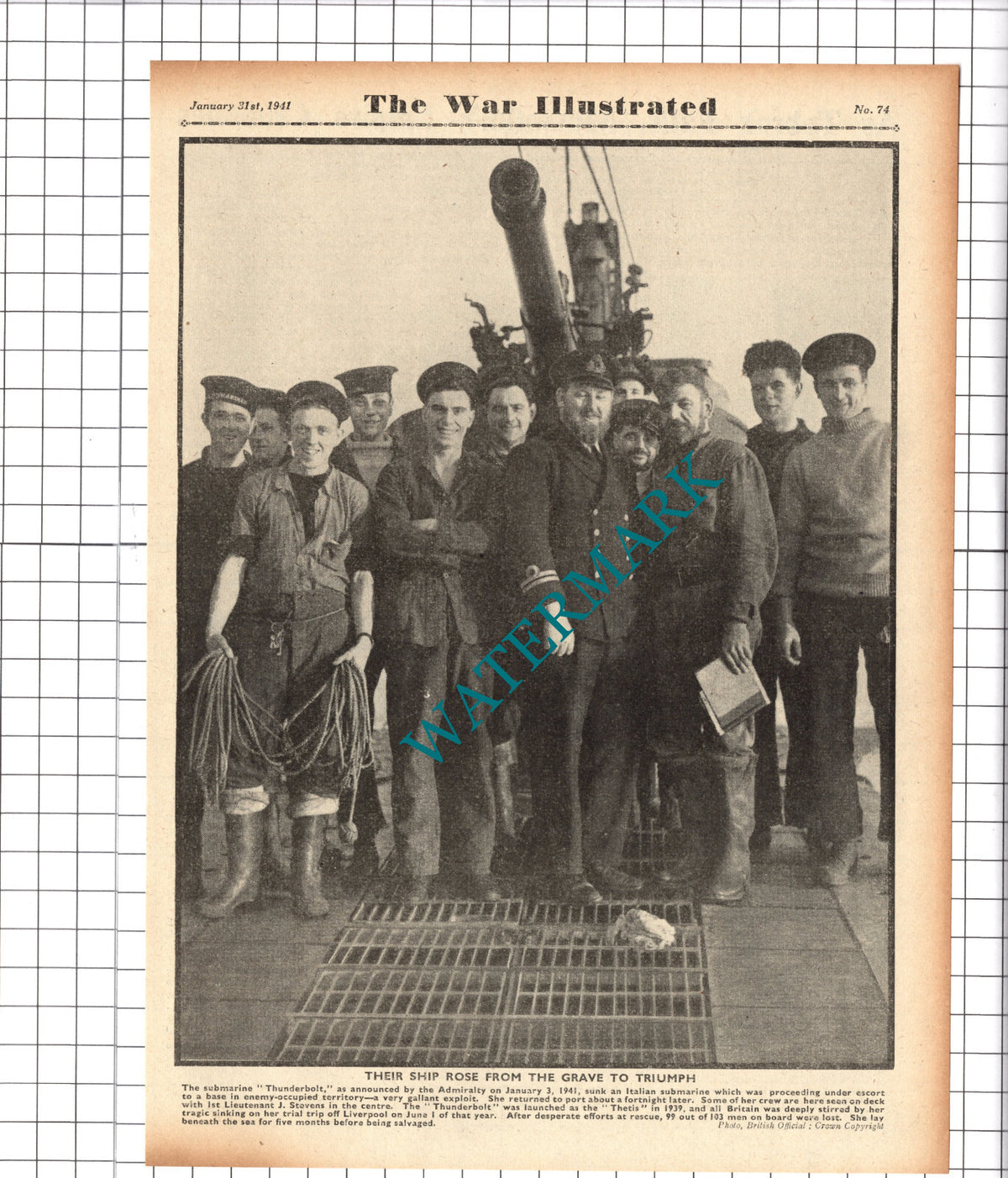 Submarine THUNDERBOLT Lt J Stevens World War Two  - 1941 News Clipping / Print