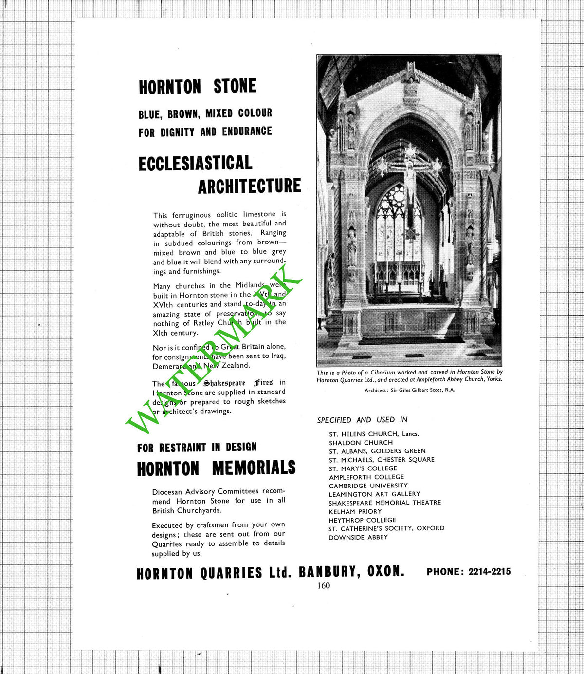 Hornton Quarries Ltd Banbury Oxfordshire Ampleforth Advert- c.1947 Cutting