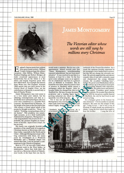 James Montgomery Hymn Writer Poet - 1986 Article