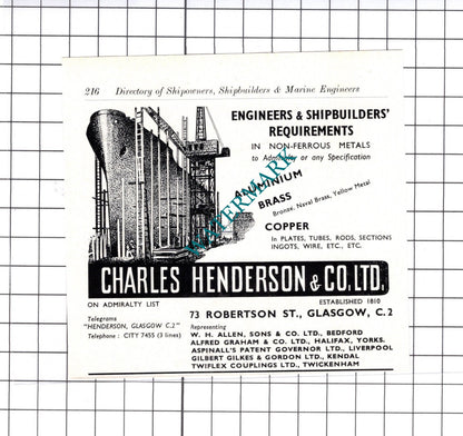 Charles Henderson & Co Ltd Glasgow / Shapland and Petter - c.1957 Small Advert