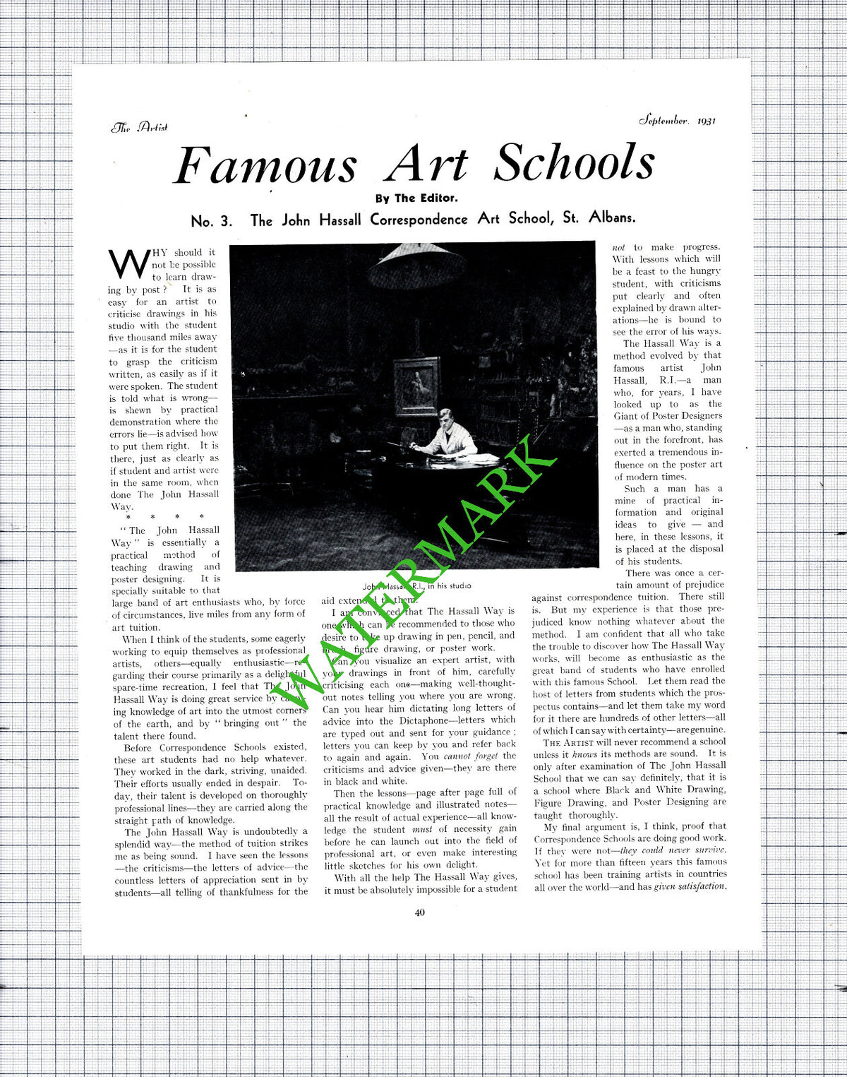 The John Hassall Art School St Albans Hertfordshire Artist   - 1931  Article