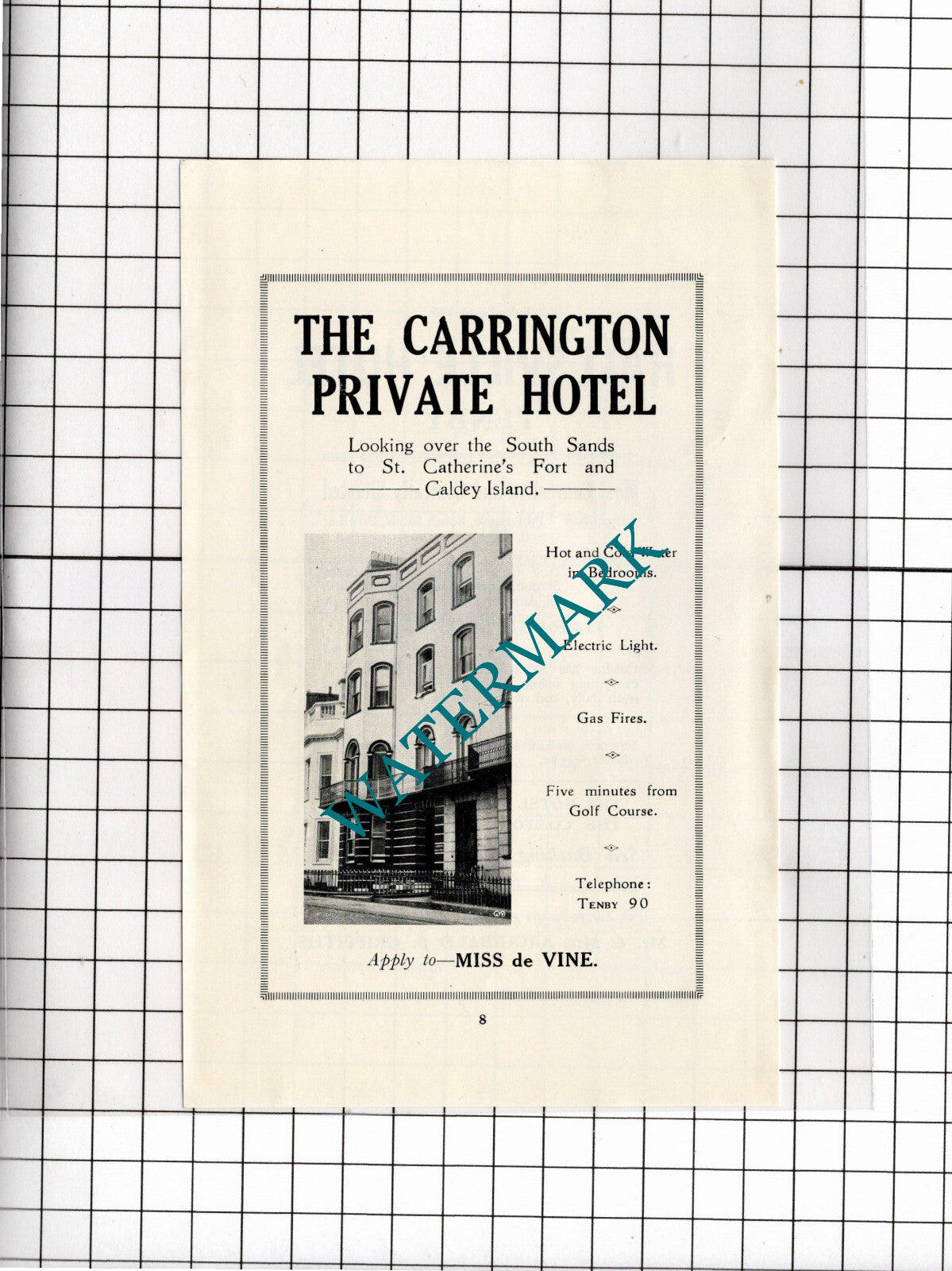 Carrington Hotel Tenby Wales Miss de Vine Hallsville Hotel  - 1936 Small Advert