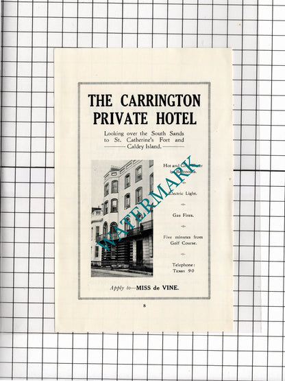 Carrington Hotel Tenby Wales Miss de Vine Hallsville Hotel  - 1936 Small Advert