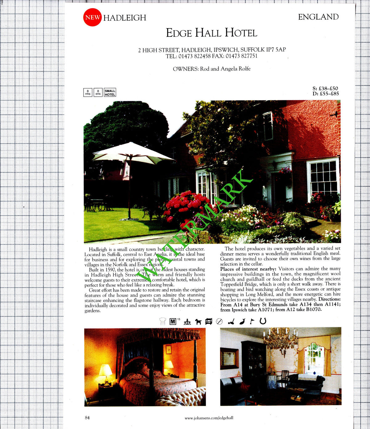 The Old Rectory Great Snoring Norfolk / Edge Hall Hotel Hadleigh - 2001 Cutting