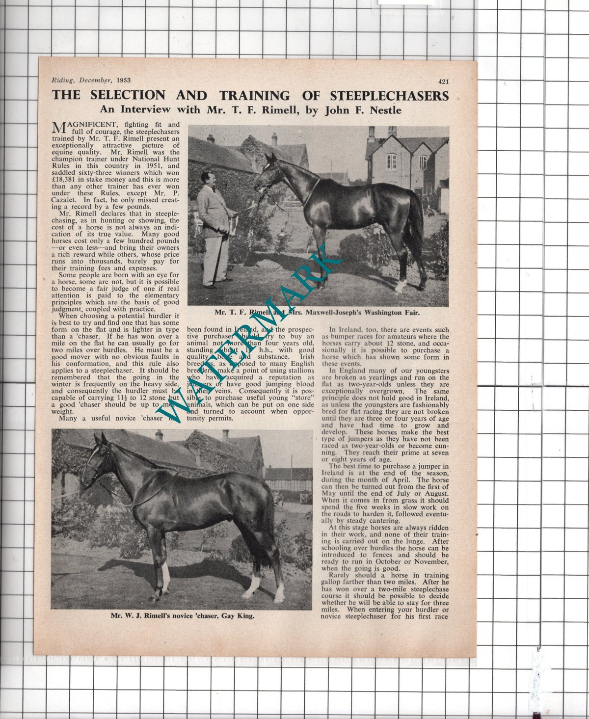 Mr T F Rimell Horse Trainer - 1953 Article