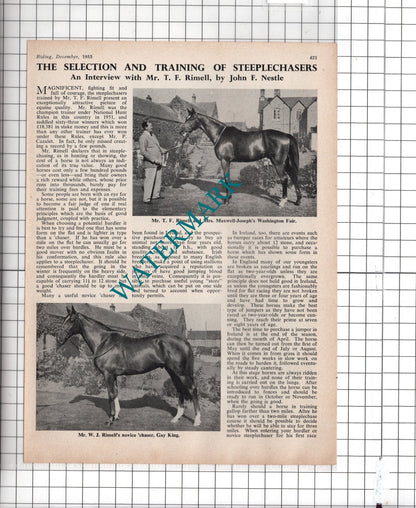 Mr T F Rimell Horse Trainer - 1953 Article