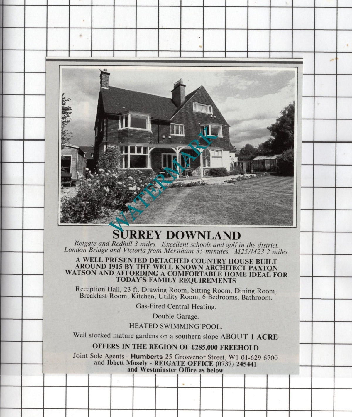 Reigate Redhill Surrey Paxton Watson House - 1989 Small House Sale Advert