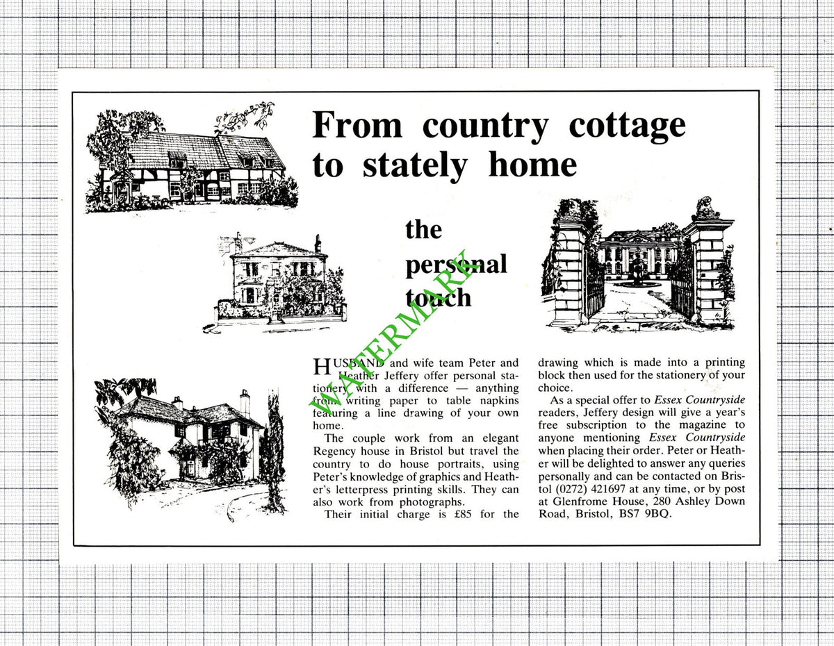 Peter and Heather Jeffery Glenfrome House Bristol Advert - 1985 Cutting