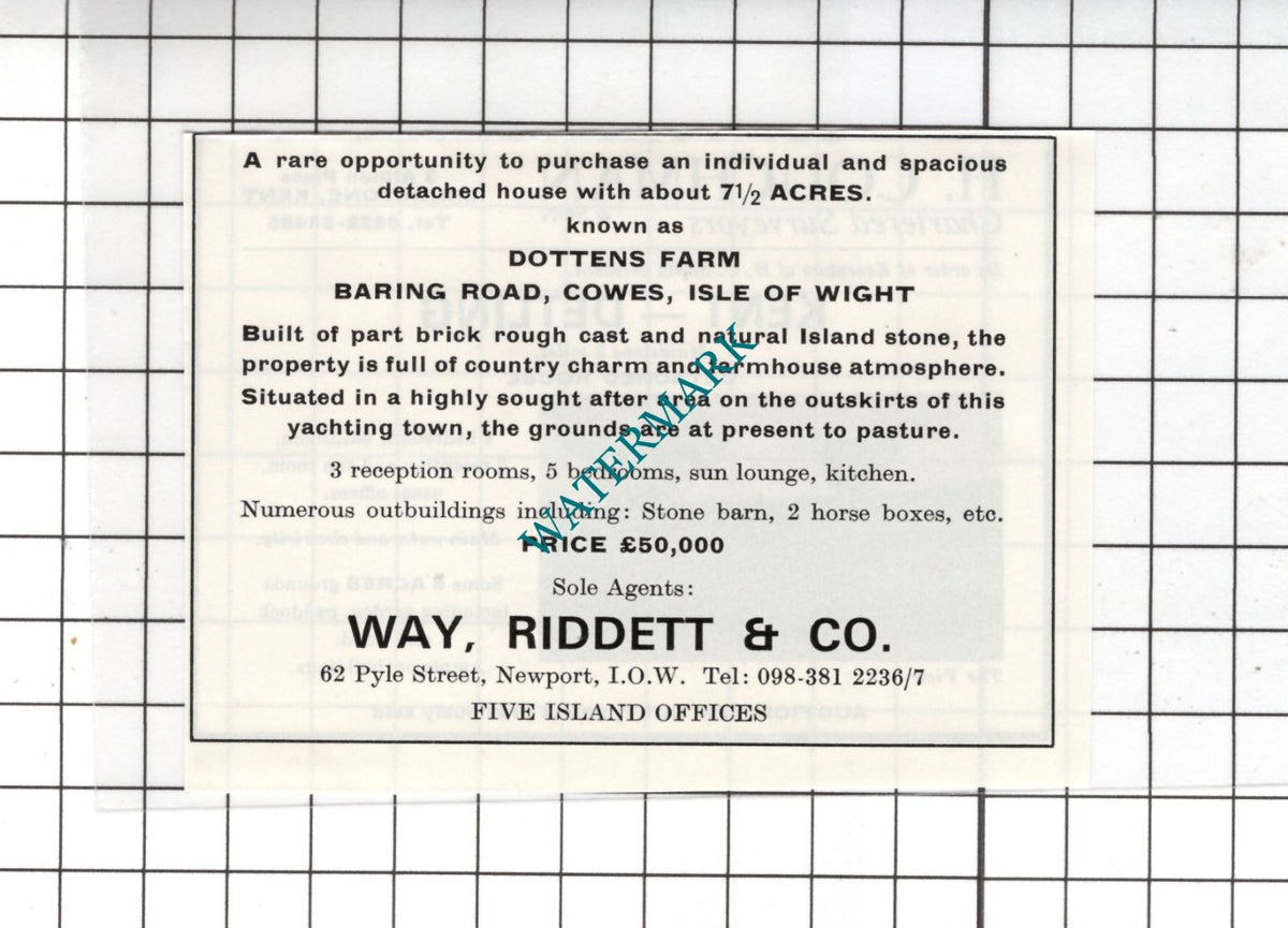 Dottens Farm Baring Road Cowes Isle Of Wight Sale Advert - 1978