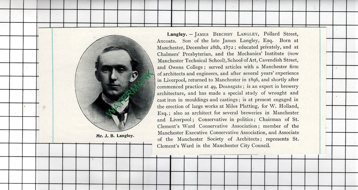 James Birchby Langley Pollard Street Ancoats Manchester   - c.1905 Clipping