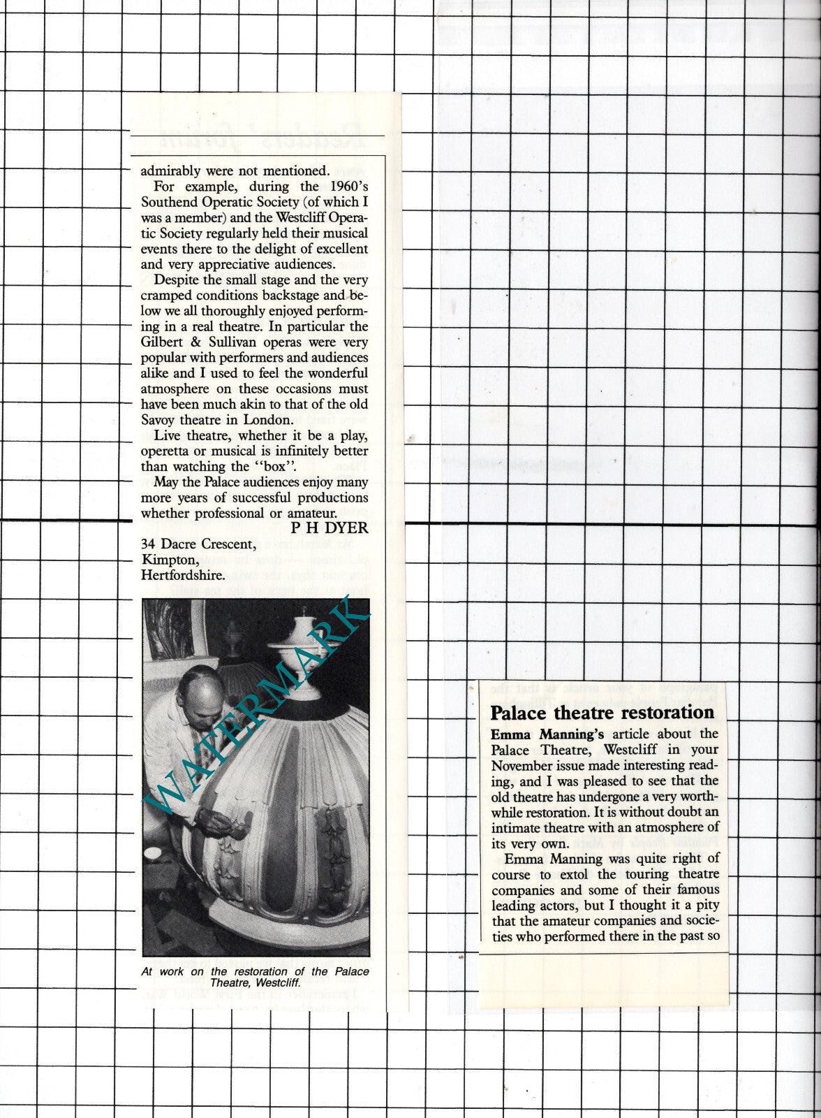 Palace Theatre Westcliff Essex - c.1988 Two-Part Cutting