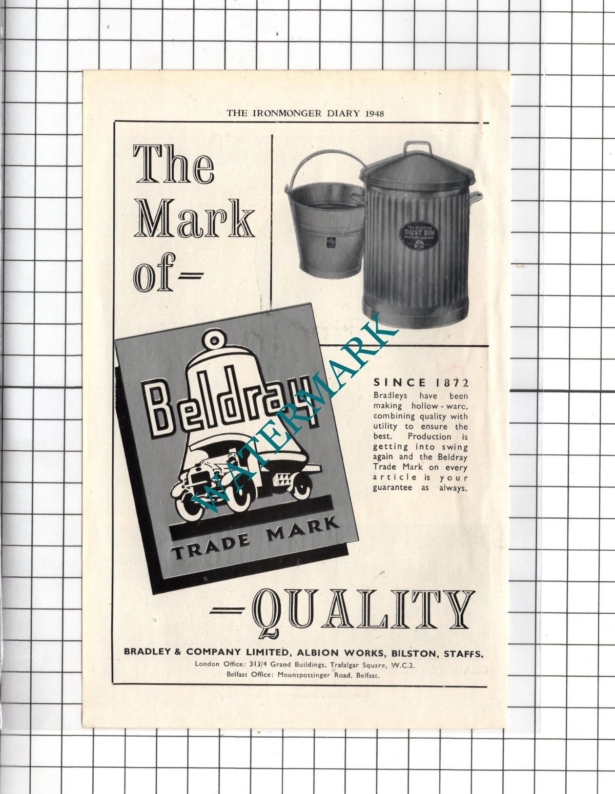 Bradley & Company Ltd Albion Works Bilston Staffs Beldray  - 1948 Advert