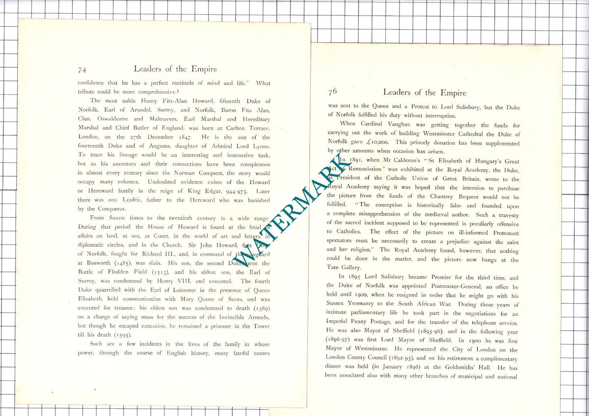 Henry Fitz-Alan Howard The 15th Duke of Norfolk  - c.1920 Print / Article