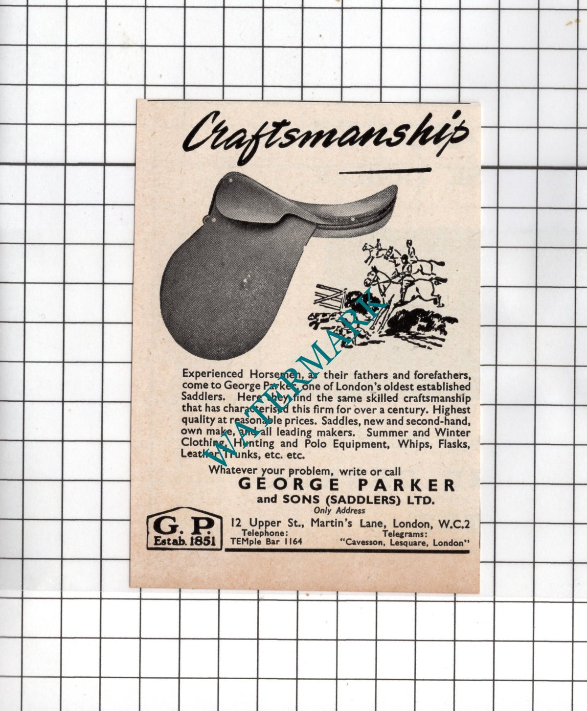 George Parker and Sons Saddlers Ltd London-  1951 SMALL Advert
