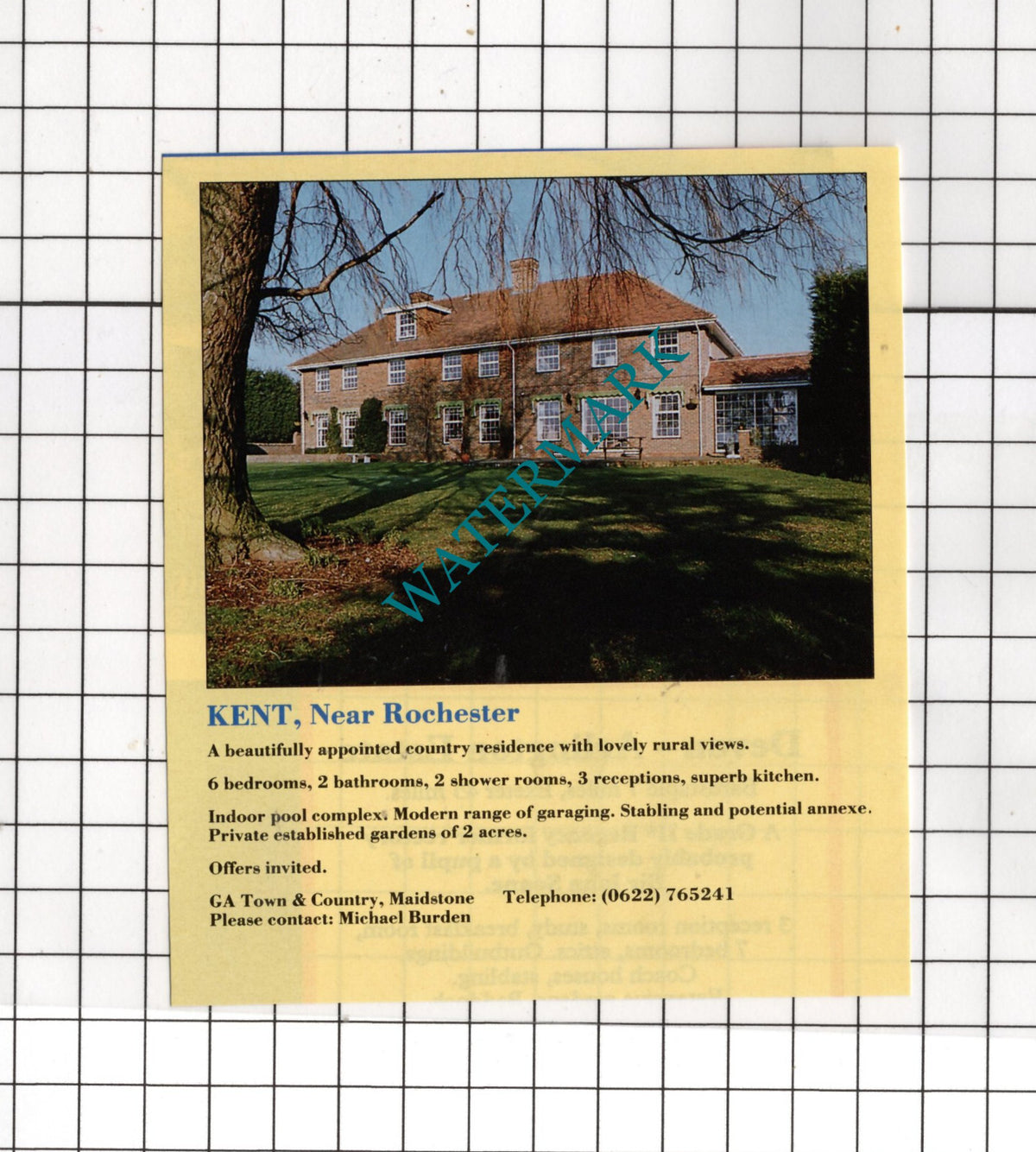 Rochester Kent House Sale Advert - 1991 Cutting