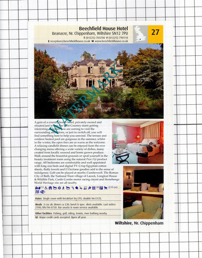 Beechfield House Hotel Beanacre Wiltshire / The Lamb At Hindon - 2011 Advert
